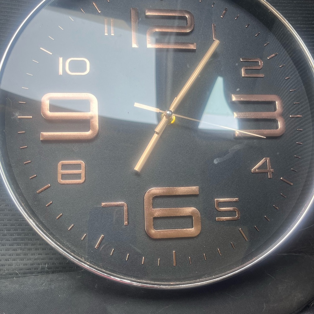 Black Wall Clock with Bronze Numbers